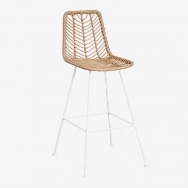 Pacote De 2 Bancos Altos De Jardim Em Rattan Sintético Gouda Natural Natural & Branco & ↑75 Cm & Sem Almofada - Sklum