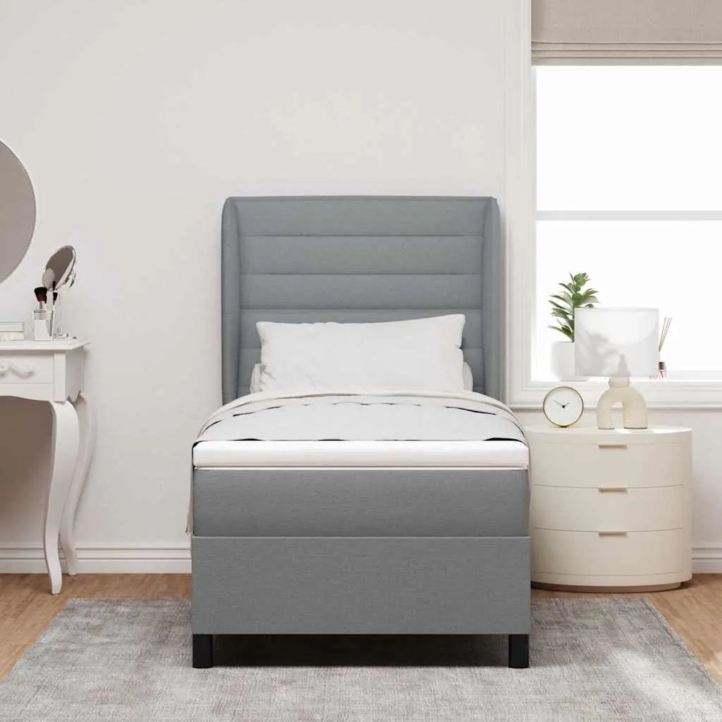 Cama com Estrado e Colchão Cinza Claro 90x190 cm