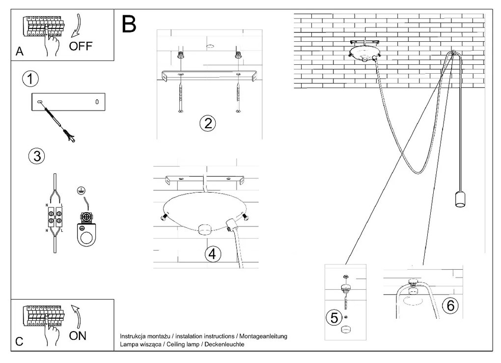 Candeeiro de Teto Suspenso aço e tecido EDISON 1 Lampâda Preto