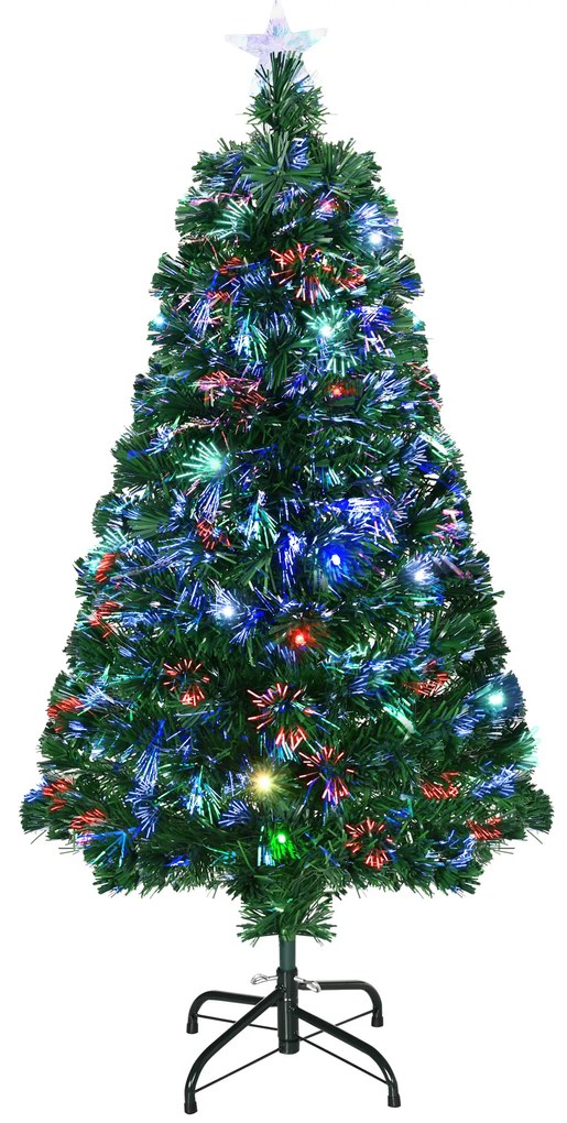 HOMCOM Árvore de Natal 120 cm Árvore de Natal Artificial com 130 Ramos 16 Luzes LED e Fibra Óptica Ø60x120 cm Verde | Aosom Portugal