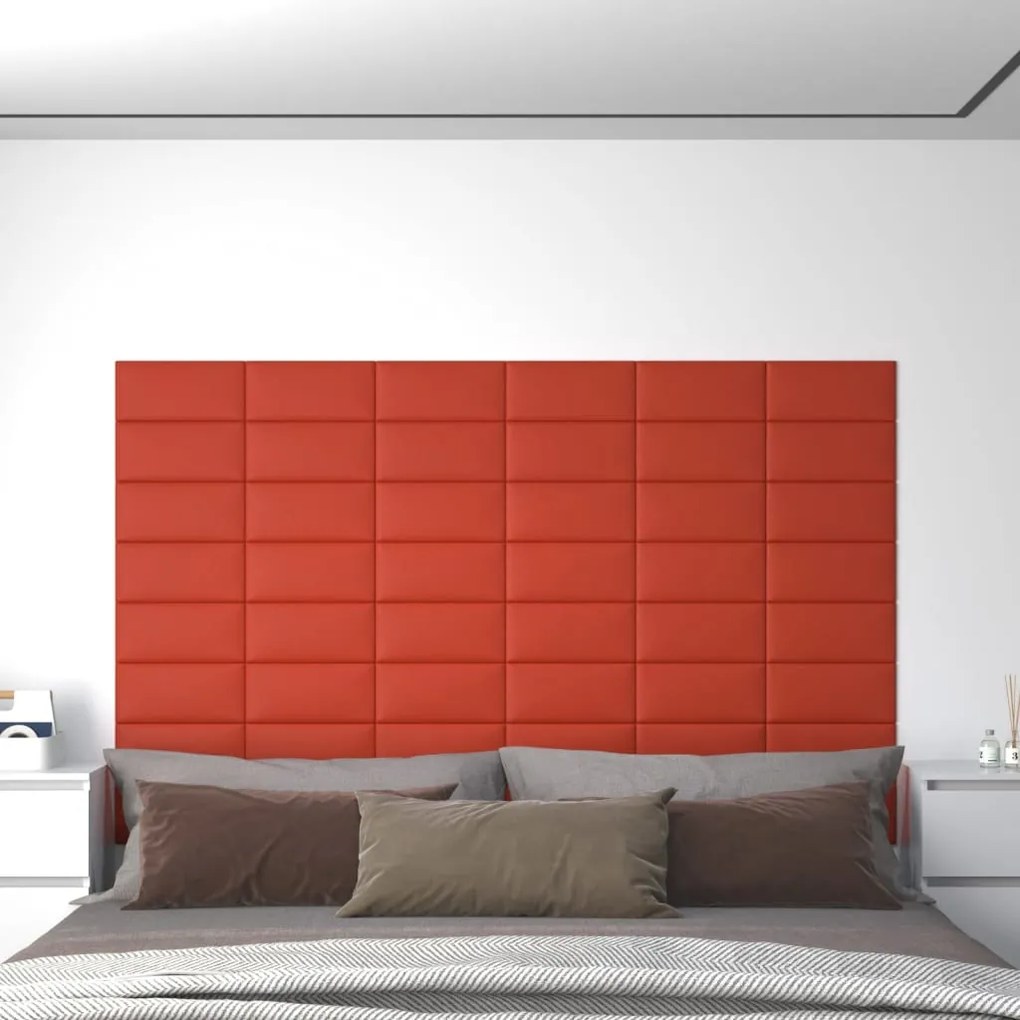 vidaXL Painel parede 12 pcs 30x15 cm couro artificial 0,54 m² vermelho
