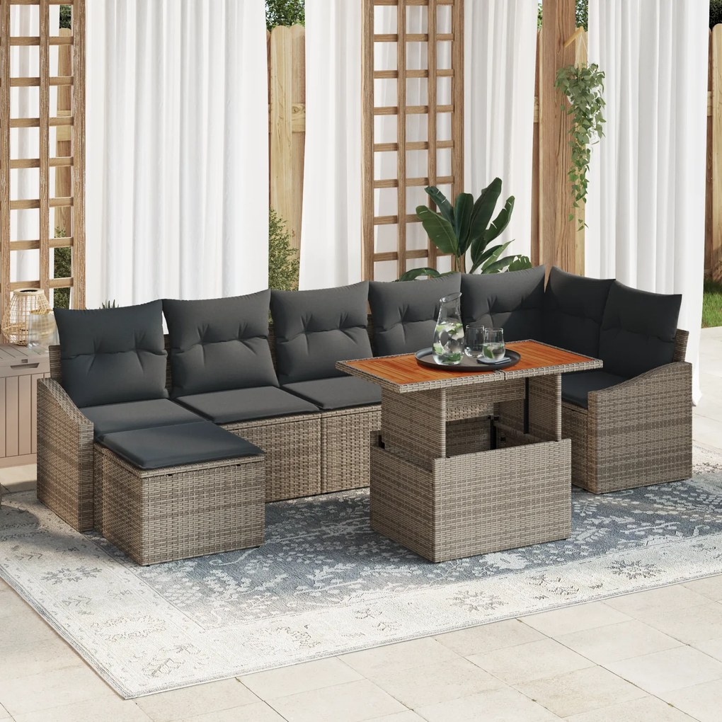 Conjunto de Sofá de Jardim de 8 Peças com Almofadas Cinza Poliratã