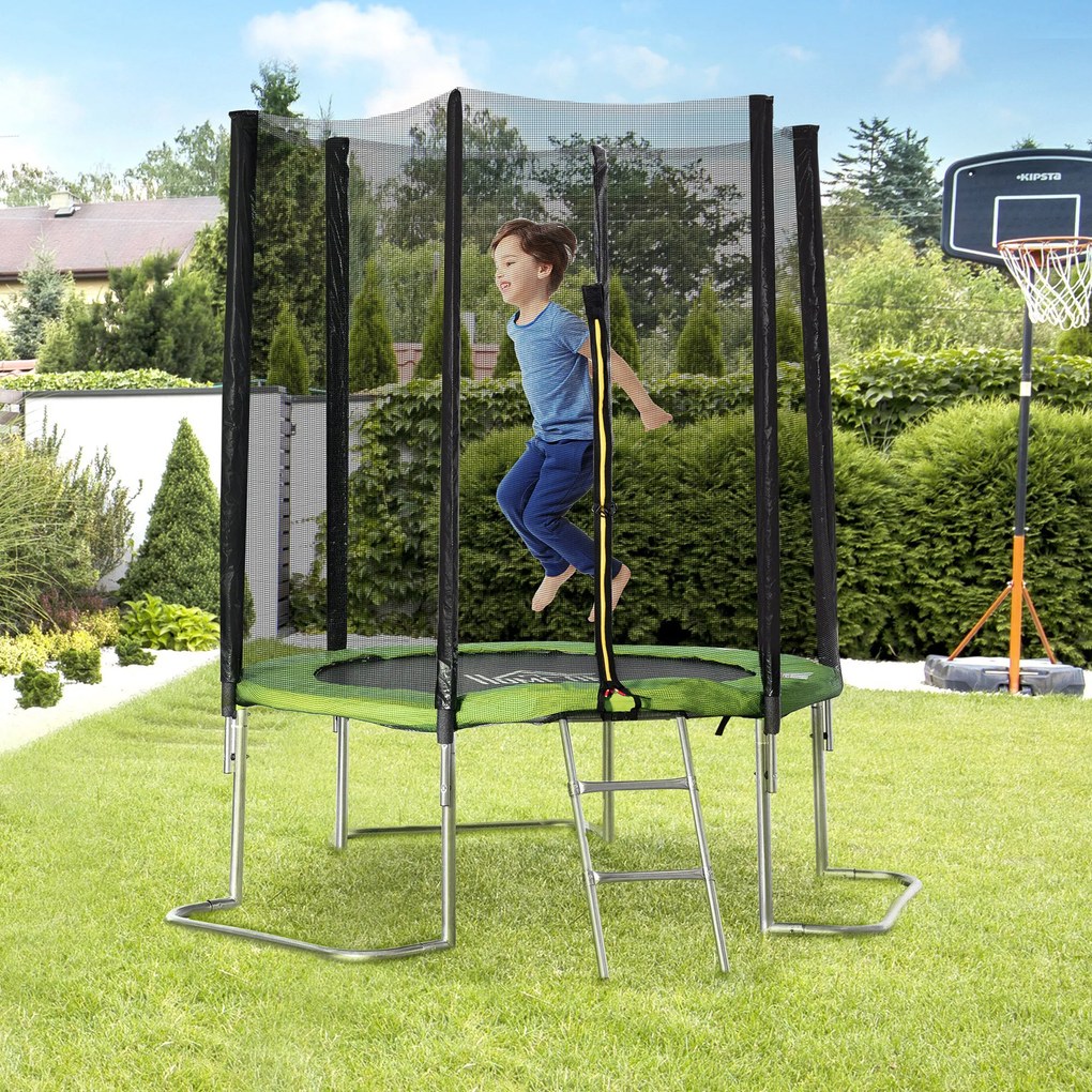 Trampolim de Jardim Ø223cm Trampolim para Crianças Adultos com Superfície de Salto Ø137cm Rede de Segurança Cobertura de Bordas e Escada para