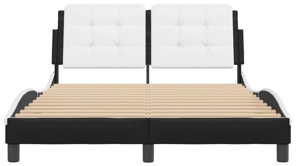 Estrutura cama c/ cabeceira couro artif. 140x190cm preto/branco