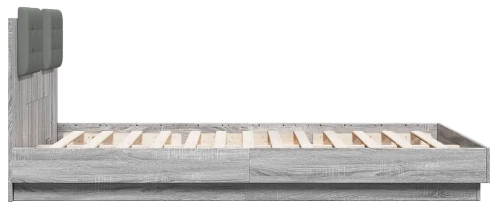 Estrutura de cama c/ cabeceira/luzes LED 120x200cm cinza sonoma