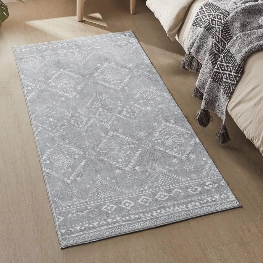 Tapete boho elegante 150x80 cm para uma decoração acolhedora da sala de estar Cinzento