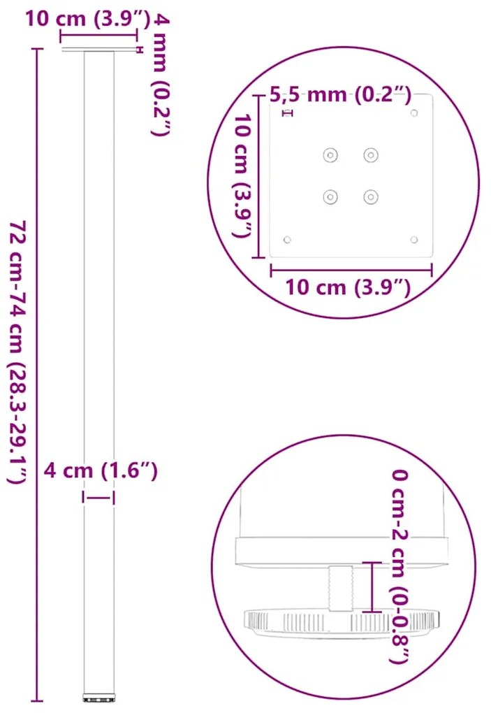 Pés de mesa de console 4 peças antracite 72-74 cm aço