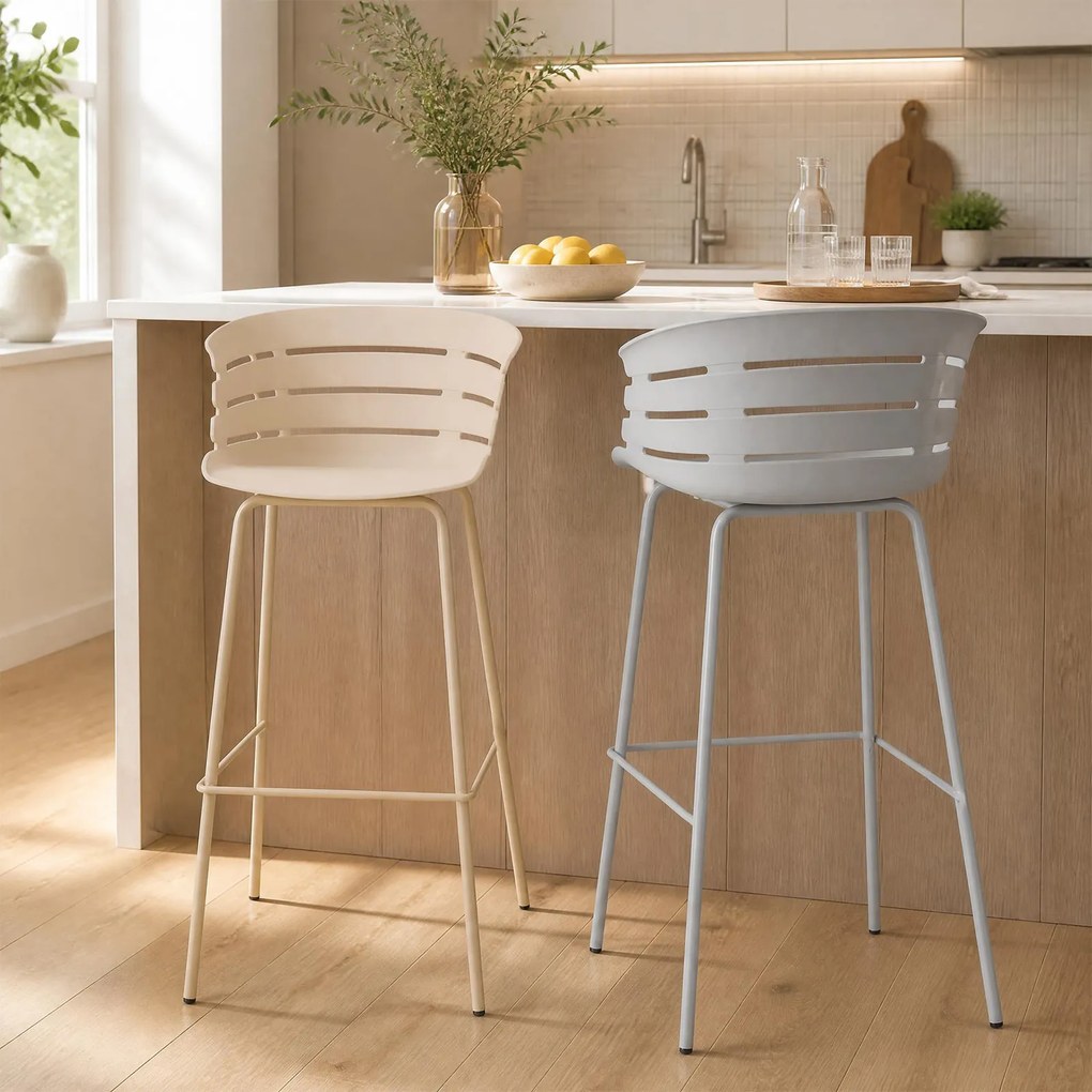 Conjunto de 4 Cadeiras de Bar para Sala de Jantar, 48 x 49 x 98 cm, Estrutura Metálica Resistente, Cinzento