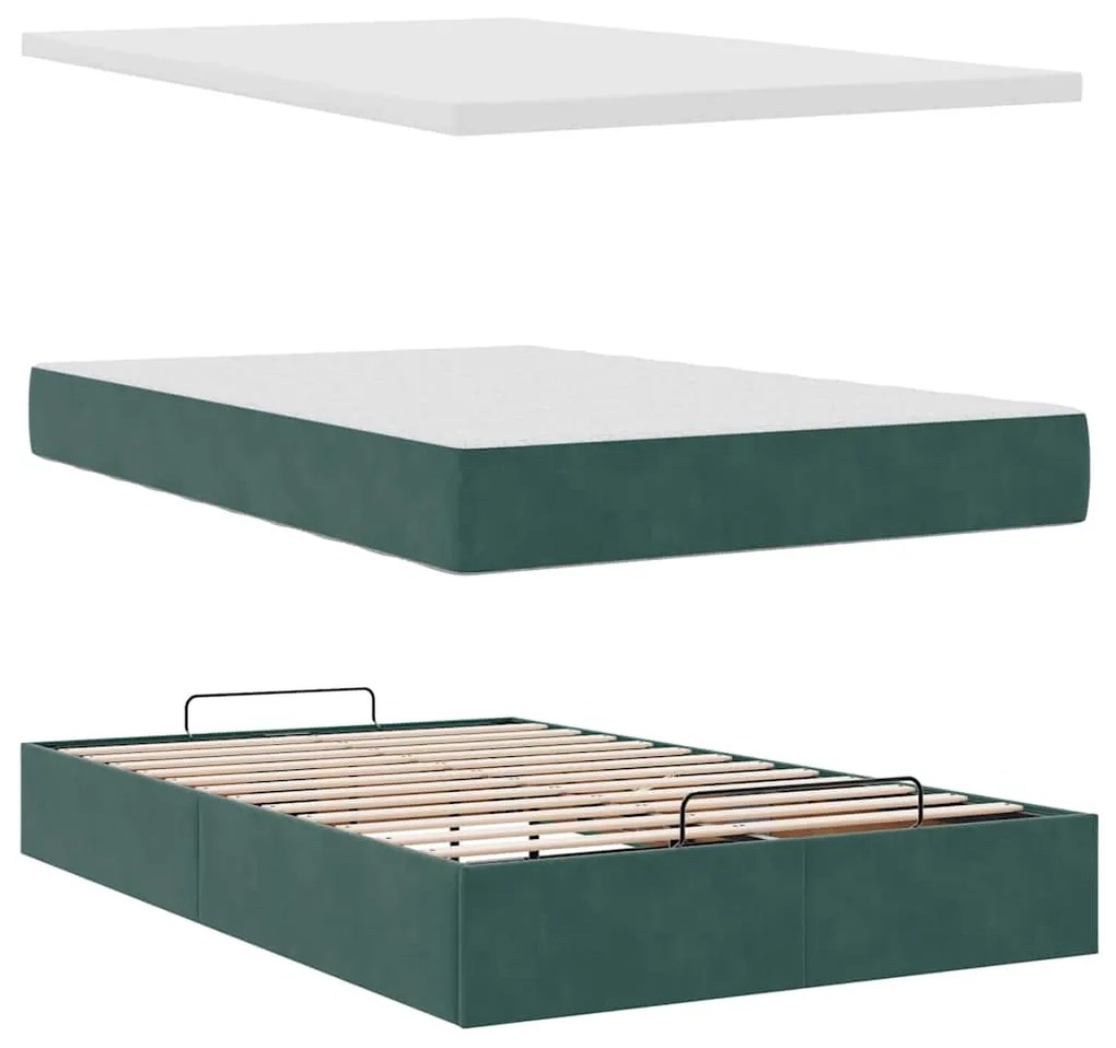 Estrutura de cama otomana com colchões verde escuro veludo