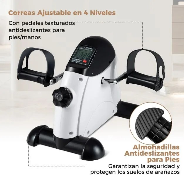 Mini bicicleta estática Máquina portátil para pedalar braços e pernas com ecrã LCD Bicicleta de pedal sob a secretária Branca