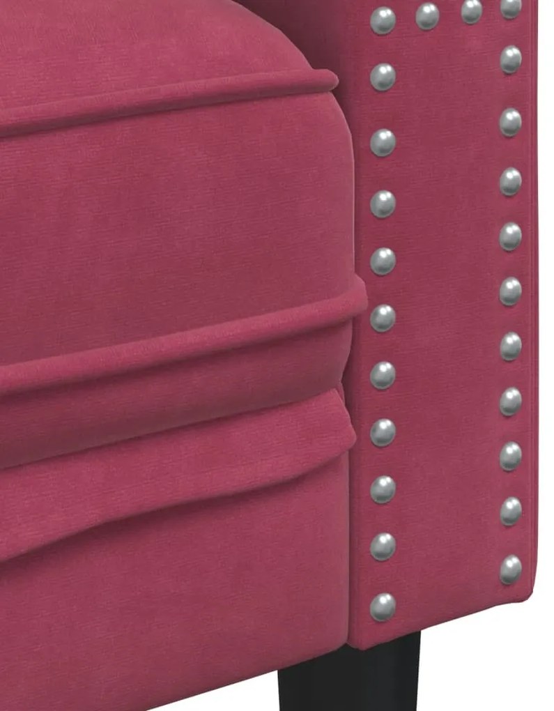 2 pcs conj. sofás chesterfield com rolos veludo vermelho-tinto