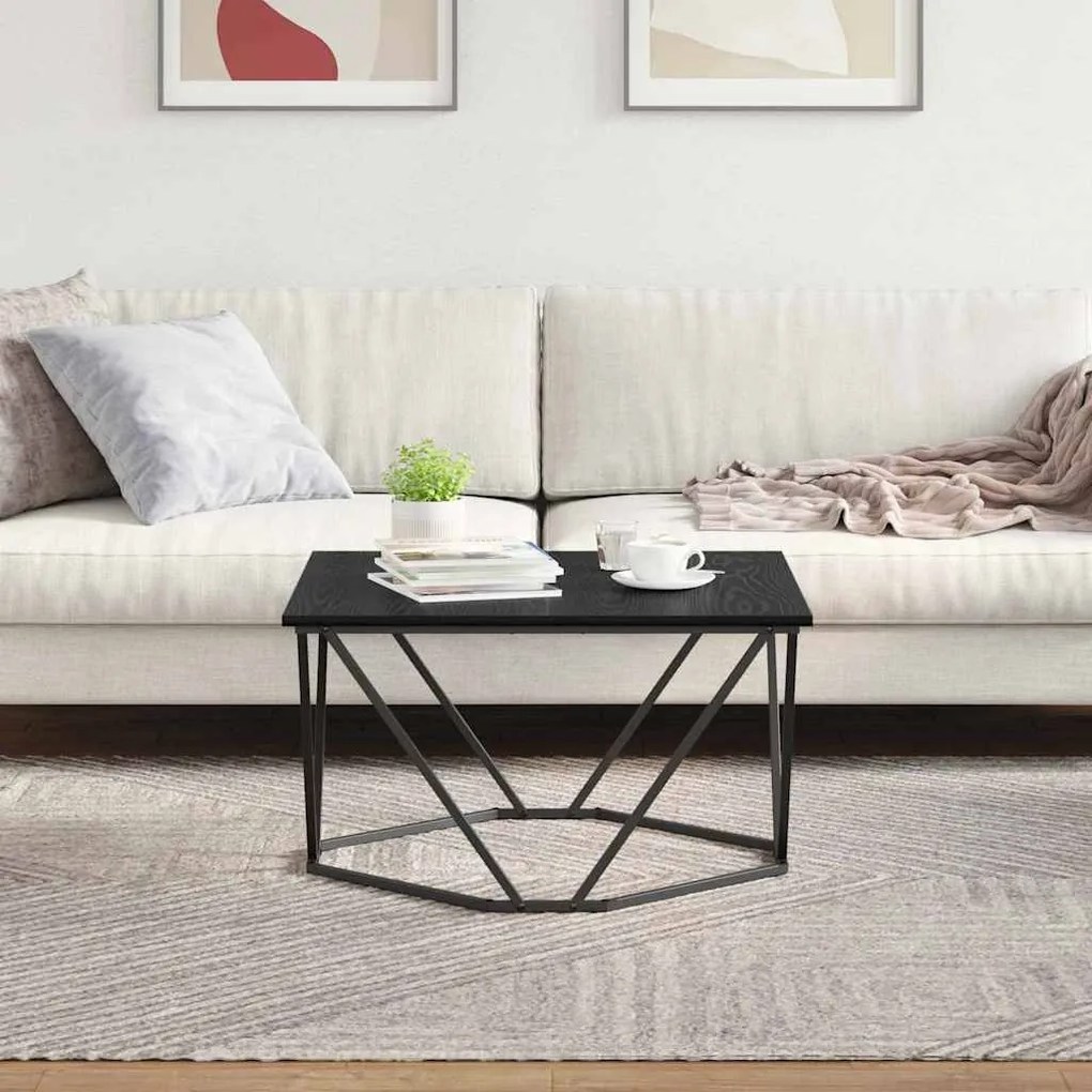 Mesa de Centro Preto Carvalho 80x80x45 cm Madeira Revestida