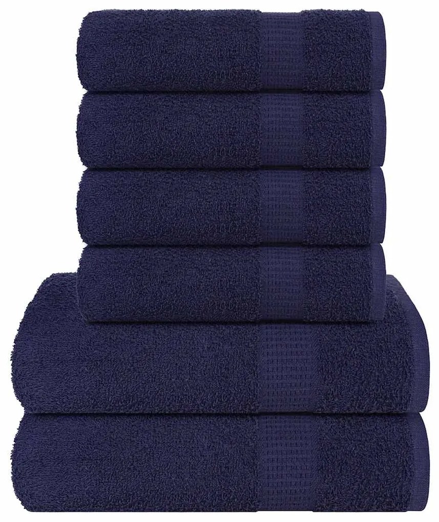 vidaXL 6pcs Conjunto toalha FROGN 100% algodão azul-marinho