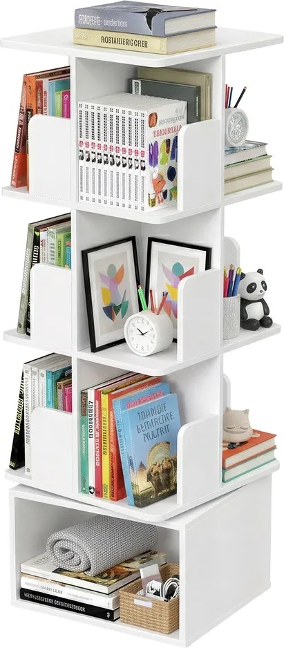 Estante com 4 prateleiras, giratória, com compartimentos abertos 40 x 40 x 124,6 cm Branca