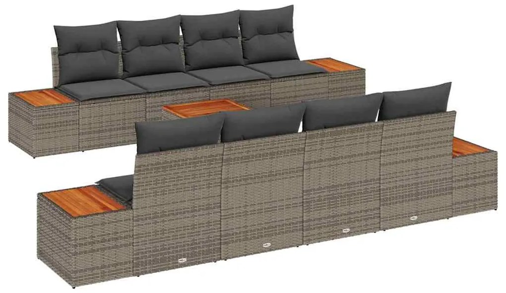 Conjunto de Sofá de Jardim com 9 Peças e Almofadas Cinza em Rattan Sin