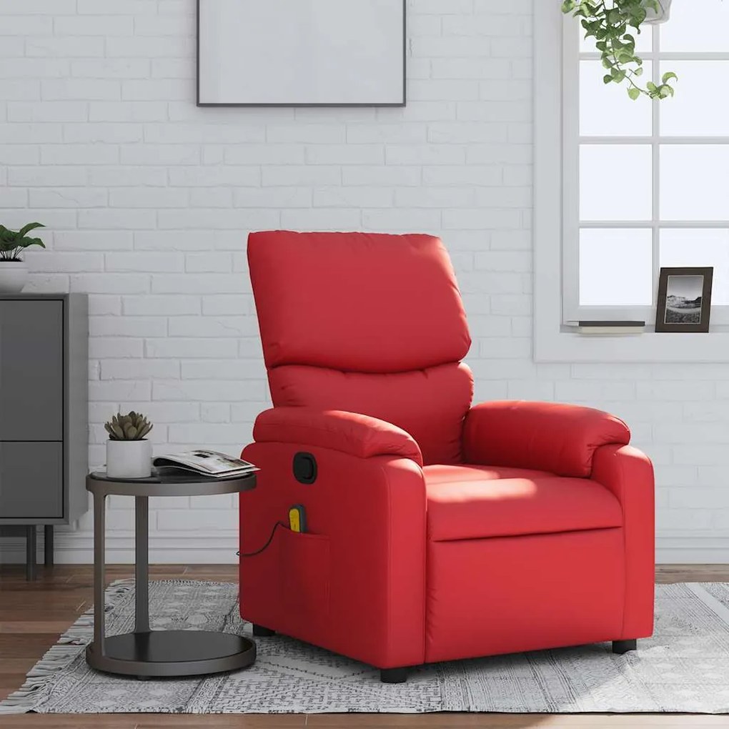 vidaXL Poltrona de massagens reclinável couro artificial vermelho