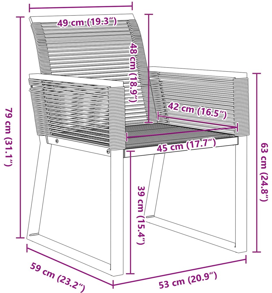 Conjunto de Jantar de Jardim de 6 Peças em Aço Preto e Rattan Poly