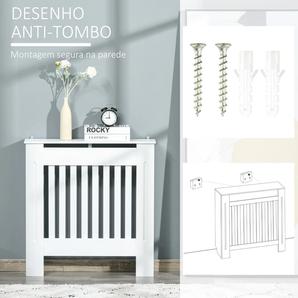 Cobertura Radiador 78x19x81 cm Cobertura para Radiador de MDF com Desenho Moderno e Prateleira Branco