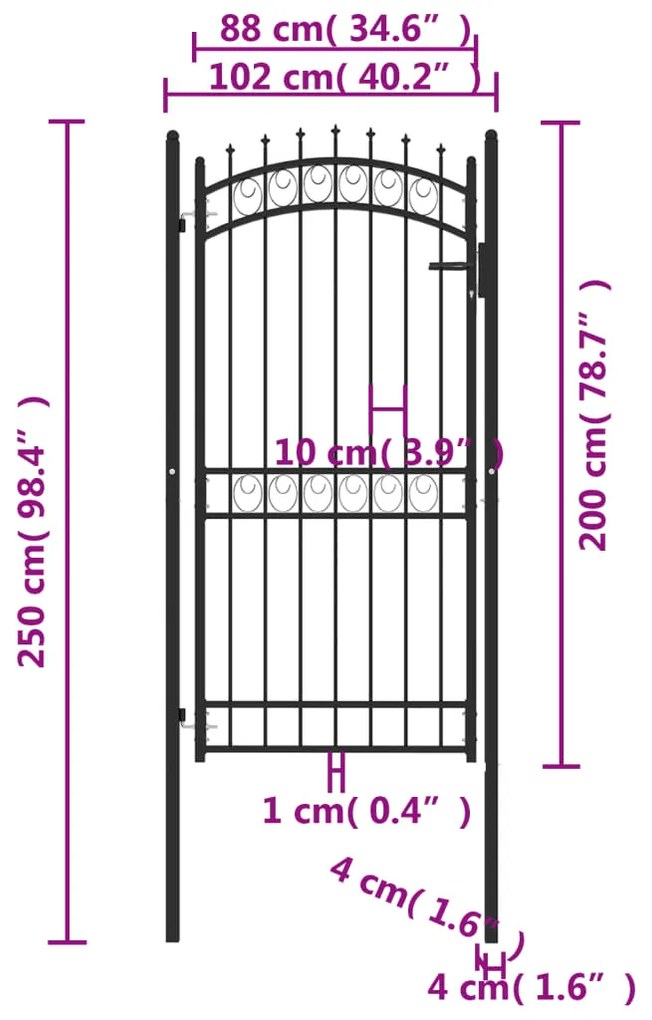 Portão para cerca com espetos 100x200 cm aço preto