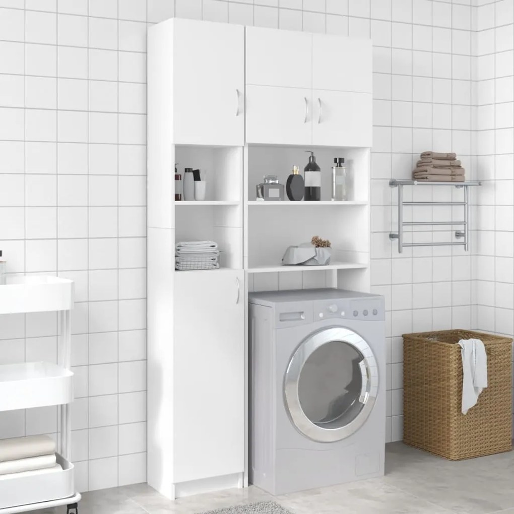 802876 vidaXL Armário de casa de banho 32x25,5x190 cm contraplacado branco