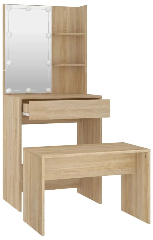 Conjunto toucador c/ LEDs madeira processada carvalho sonoma