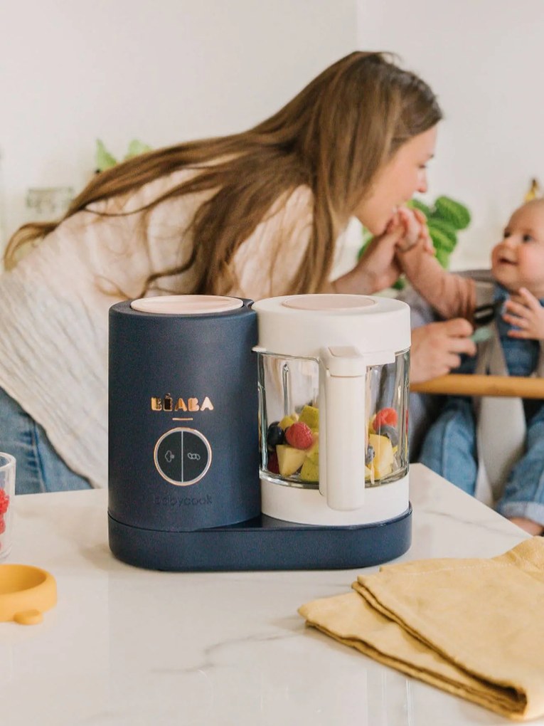 Conjunto Babycook Néo + Prato com compartimentos e Babete de oferta BEABA azul-noite