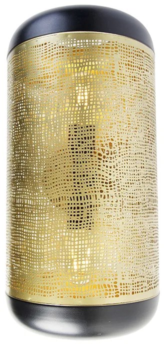 Candeeiro de parede vintage preto com latão 20 cm 2 luzes - Kayleigh Industrial
