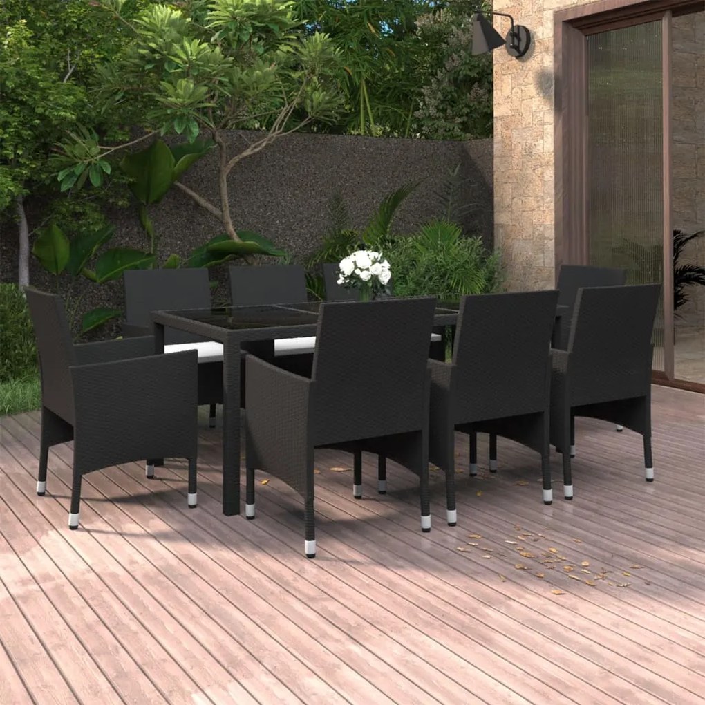 vidaXL 9 pcs conjunto de jantar para jardim vime PE preto