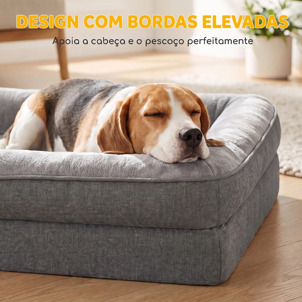 Cama para Cães Médios e Gatos com Base Antiderrapante e Capa Lavável 91x68x16 cm Cinzento