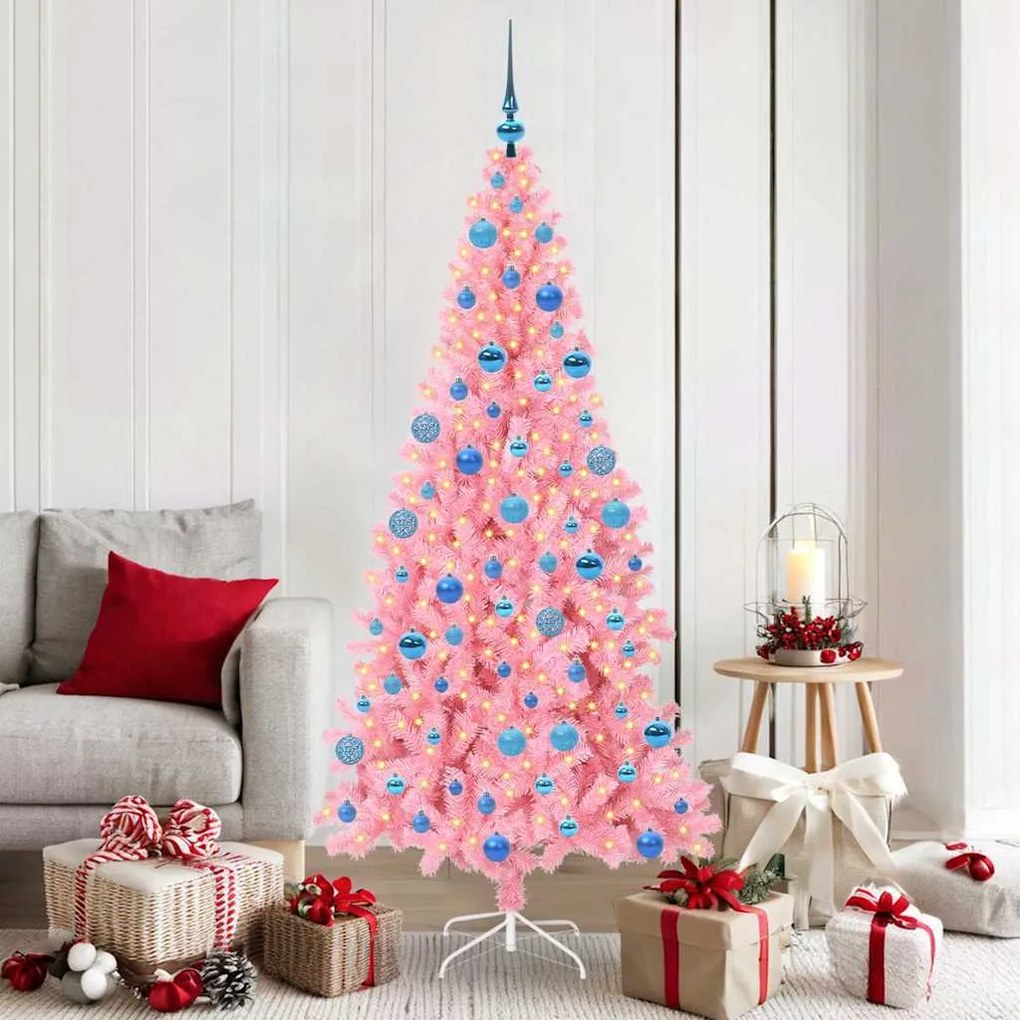 vidaXL Árvore de Natal com 300 LEDs com suporte Rosa 180 cm PVC