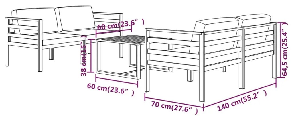 5 pcs conjunto lounge jardim com almofadões alumínio antracite