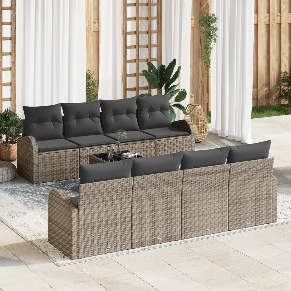 Conjunto de Sofá de Jardim de 9 Peças com Almofadas Cinzas de Rattan d