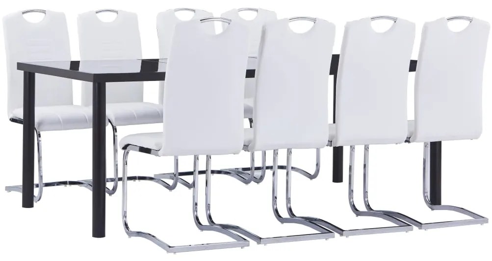 9 pcs conjunto de jantar couro artificial branco