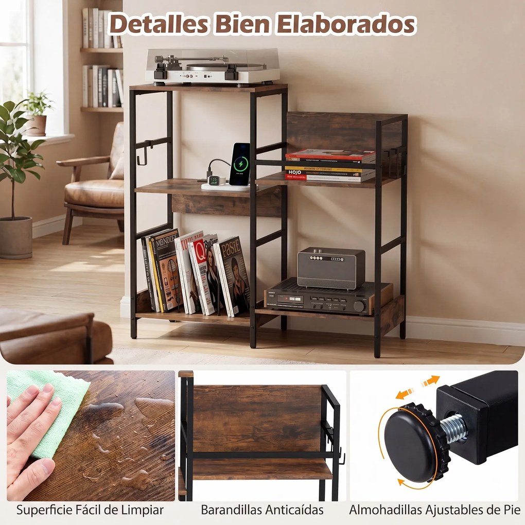 Móvel para Gira-Discos, 78 x 30 x 78 cm, Estação de Carregamento Integrada, Castanho
