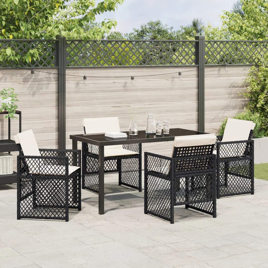 Conjunto de Jantar de 5 Peças com Almofadas Preto Polyrattan