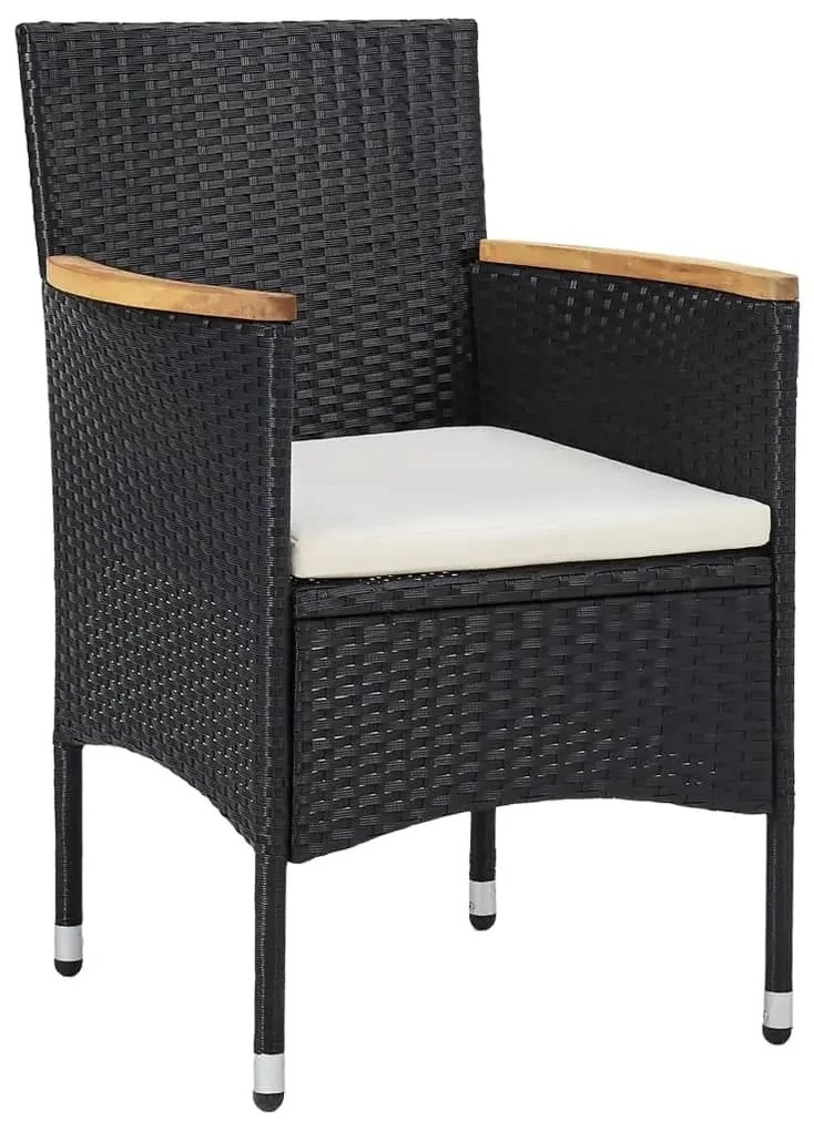5 pcs conjunto de jantar p/ jardim vime PE/madeira maciça preto