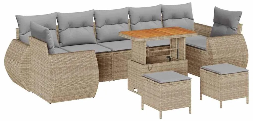 Conjunto de Sofá de Jardim com 10 Peças com Almofadas Bege Rattan Sint