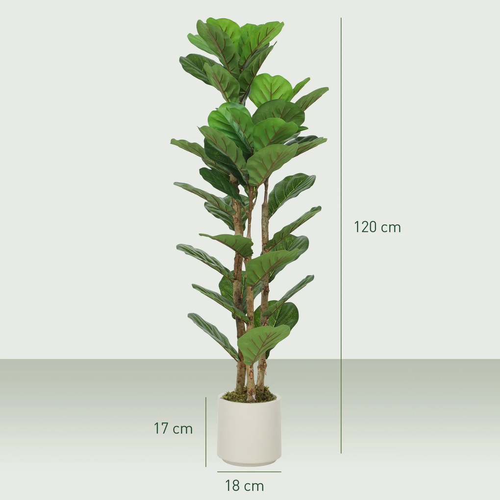 Planta artificial de interior de 120 cm – Figueira-lira artificial com vaso de plástico e tronco de madeira maciça, verde