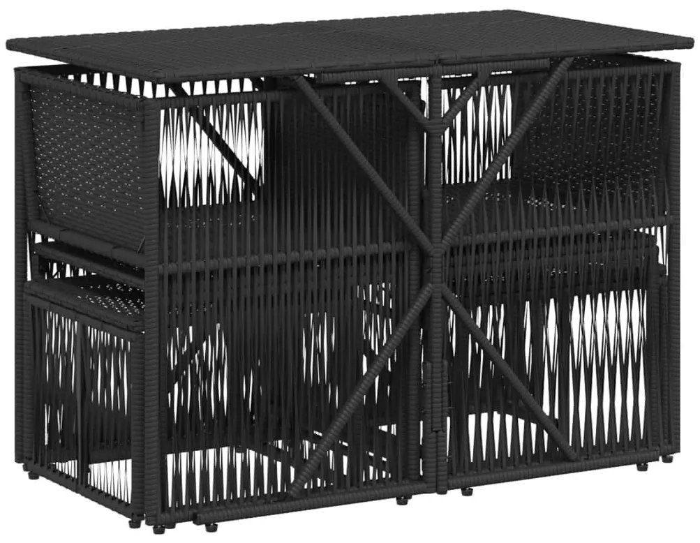 7 pcs conjunto de jantar p/ jardim c/ almofadões vime PE preto