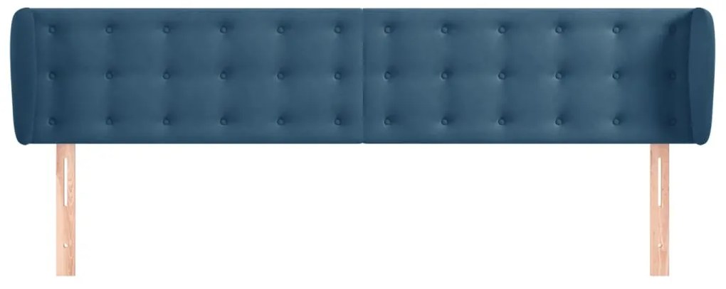 Cabeceira de cama c/ abas veludo 203x23x78/88cm azul-escuro