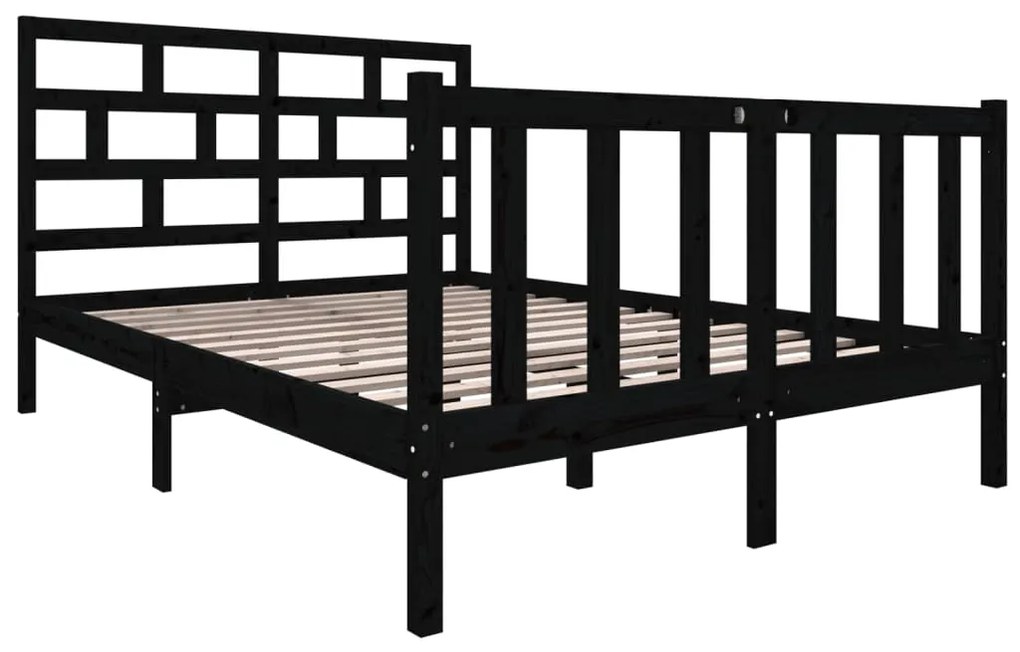 Estrutura de cama 140x190 cm madeira de pinho maciça preto