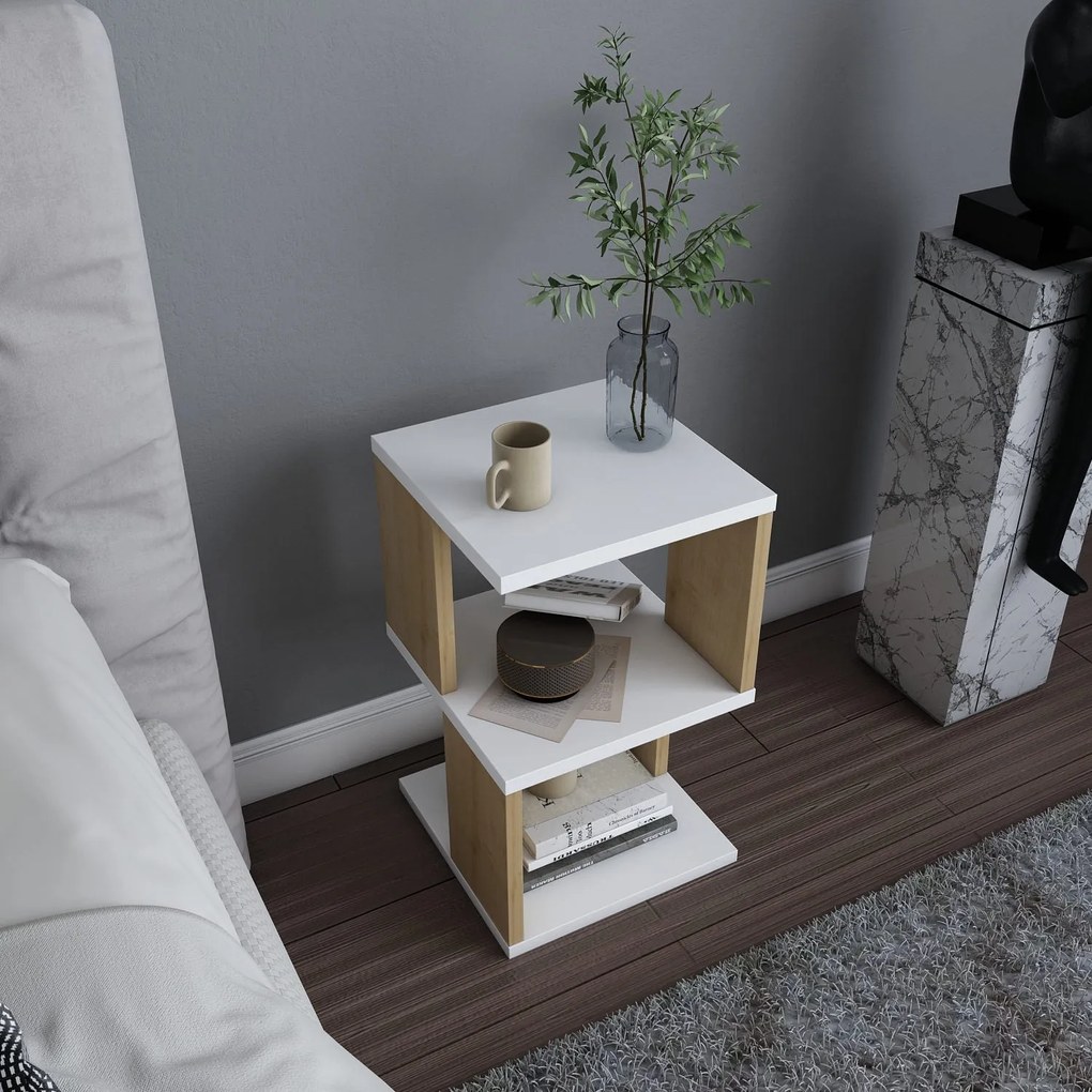 Mesinha de Cabeceira Carter – Branco Carvalho – 29,6x29,6x49,4 cm