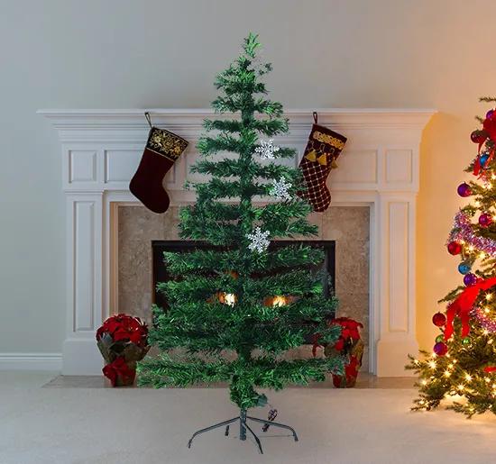 HOMCOM Árvore de Natal Artificial Abeto 150 cm com Decoração de Natal em Suporte Flocos de Neve Fibra Ótica Brilhante LED Multicolor Retardante de Chama