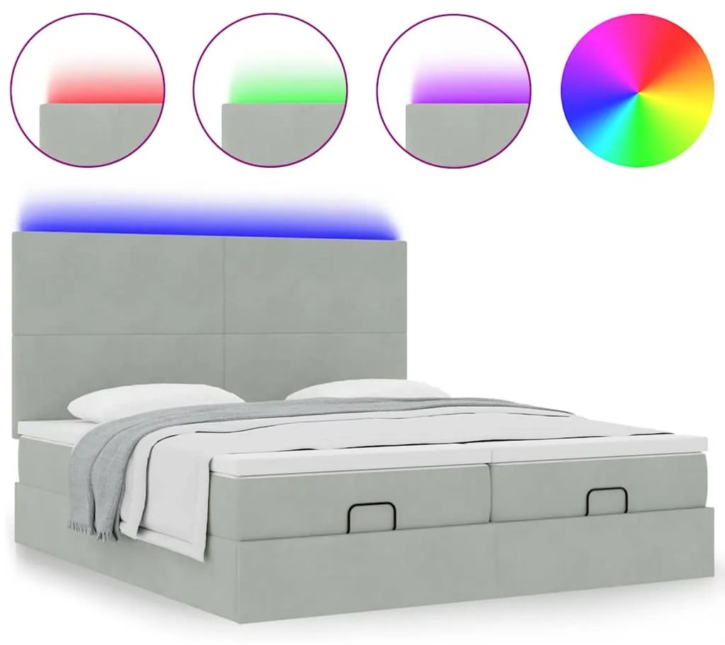 Estrutura cama otomana colchões 180x200cm veludo cinzento claro