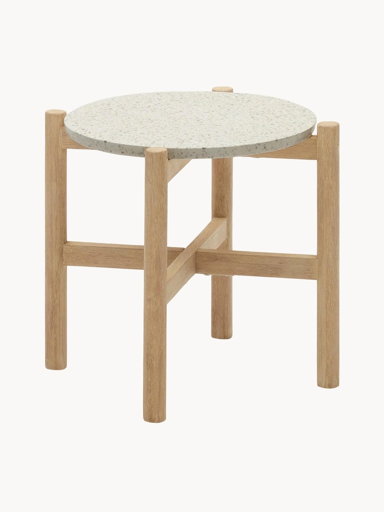 Mesa de apoio redonda para jardim em madeira de eucalipto e terrazzo Pola