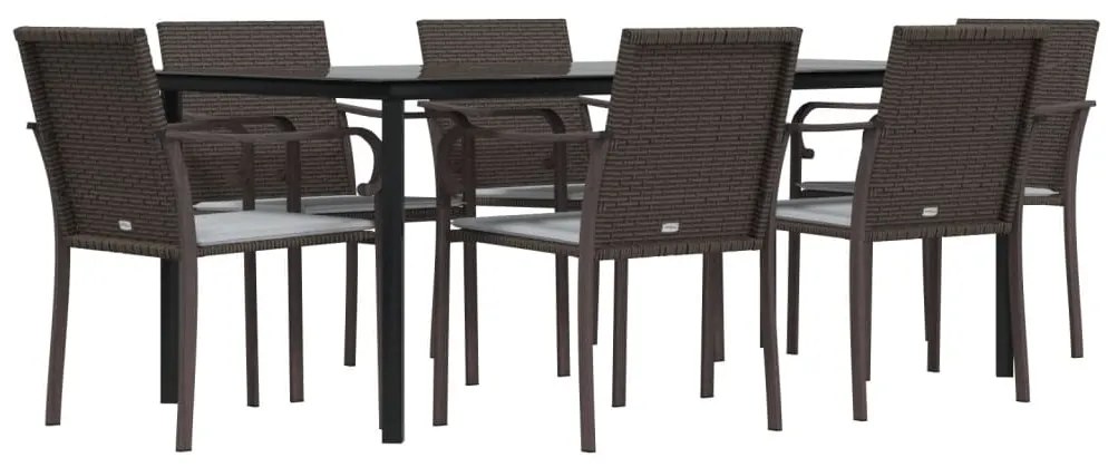 7 pcs conjunto de jantar p/ jardim c/ almofadões vime PE e aço