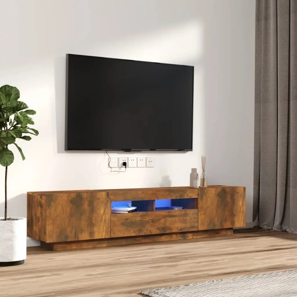 Móvel de TV Giancarlo com Luzes LED de 180cm - Madeira Rustica - Desig