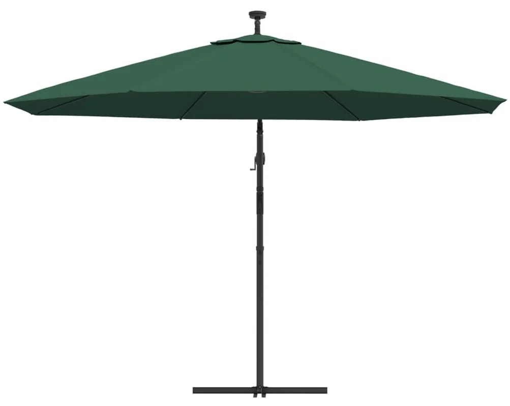 Guarda-sol cantilever c/ luzes LED e poste metal 350 cm verde