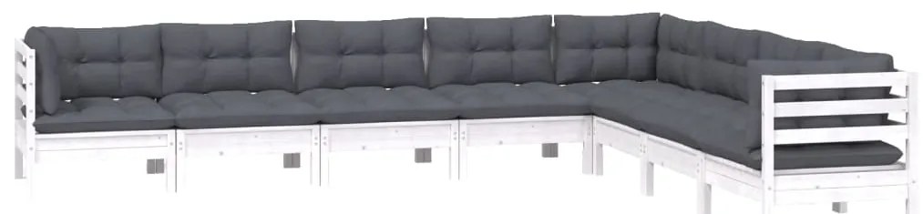 8 pcs conj. lounge de jardim c/ almofadões pinho maciço branco