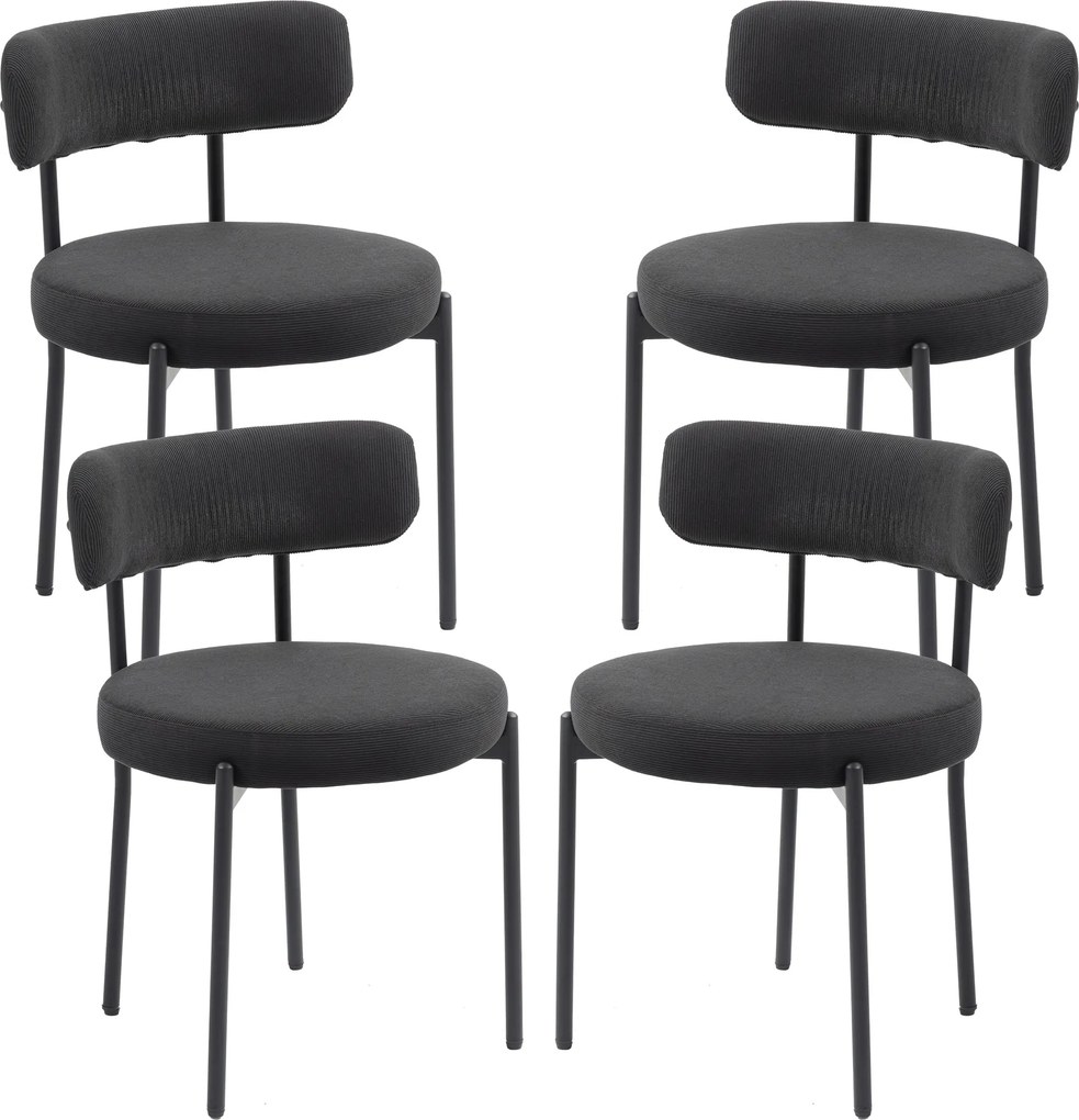 Conjunto de 4 cadeiras de sala de jantar (MESA NÃO INCLUIDA) com encosto em tecido e pés em aço, 51 x 51 x 76 cm, preto